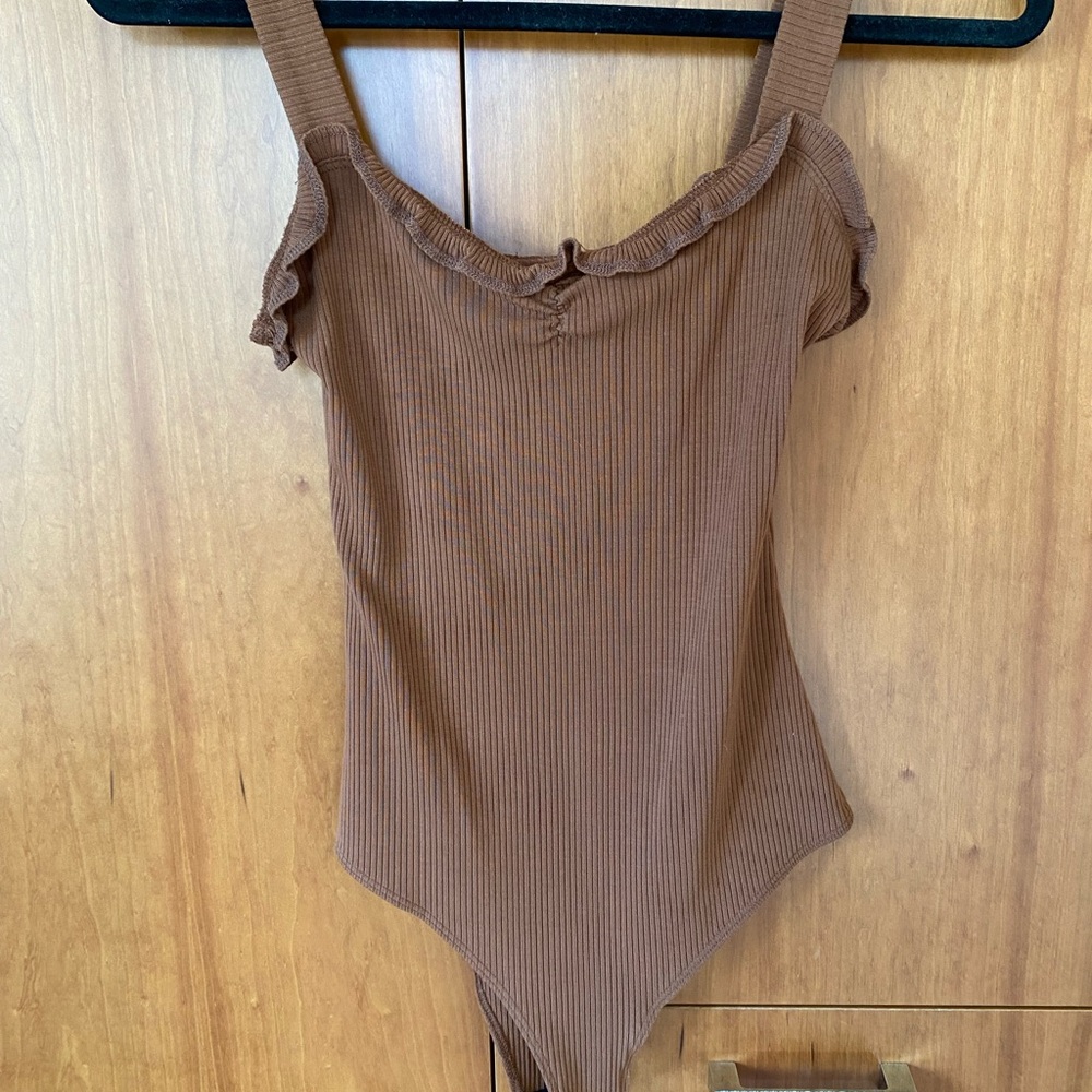 Reformation Brown Ruffled Bodysuit